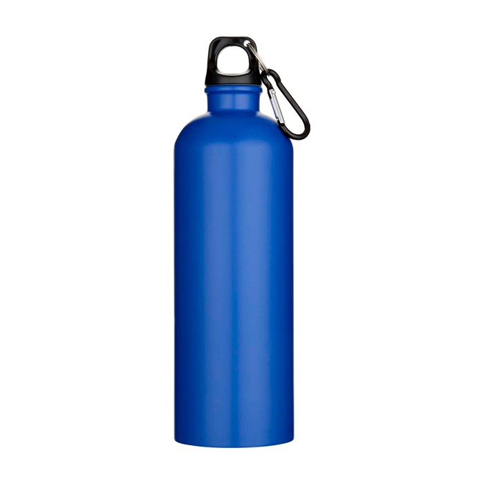 Botella de acero inoxidable reciclado mate con mosquetón 750ml color azul real segunda vista frontal Botella de acero inoxidable reciclado mate con mosquetón 750ml color azul real segunda vista frontal