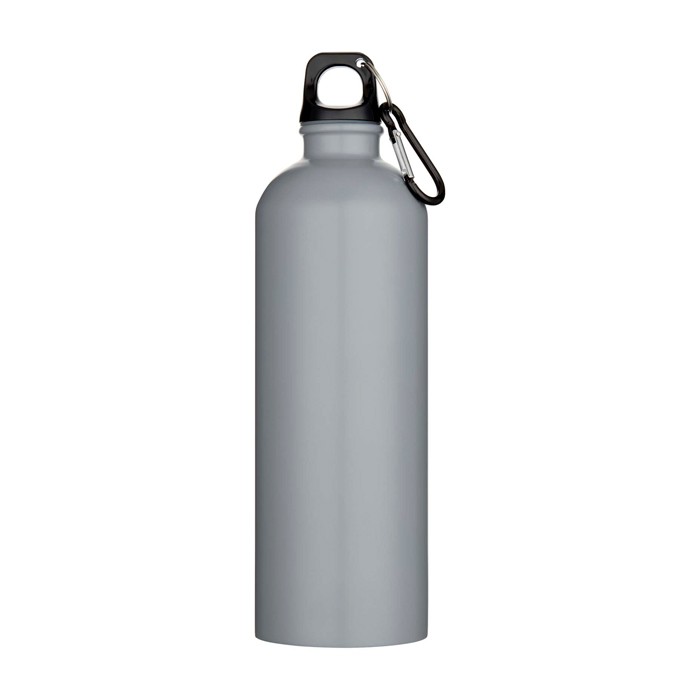 Botella de acero inoxidable reciclado mate con mosquetón 750ml color gris segunda vista frontal Botella de acero inoxidable reciclado mate con mosquetón 750ml color gris segunda vista frontal