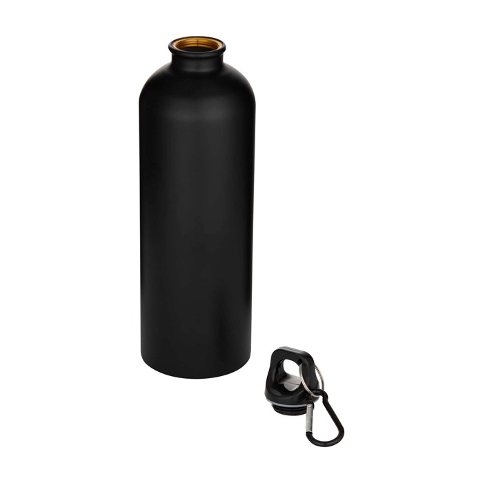 Botella de acero inoxidable reciclado mate con mosquetón 750ml color negro segunda vista Botella de acero inoxidable reciclado mate con mosquetón 750ml color negro segunda vista