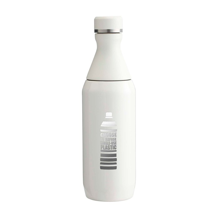 Botella de acero inox reciclado con abertura de dos piezas 350ml Stanley All Day Slim color beige vista impresa logo 2 Botella de acero inox reciclado con abertura de dos piezas 350ml Stanley All Day Slim color beige vista impresa logo 2