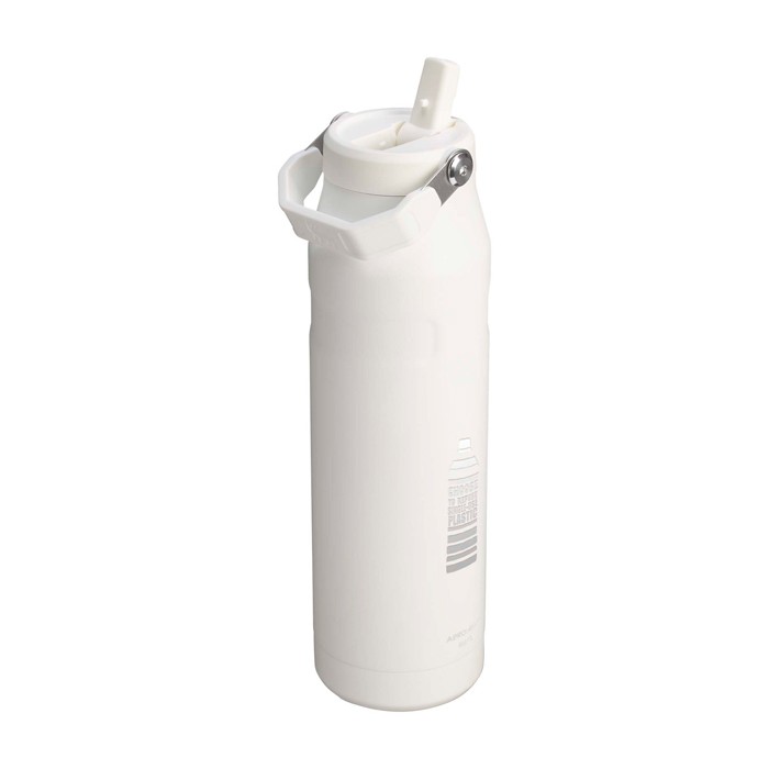 Botella de acero inoxidable con aislamiento y pajita abatible 1.06L Stanley IceFlow™ 2.0 color blanco/azul vista impresa logo 2 Botella de acero inoxidable con aislamiento y pajita abatible 1.06L Stanley IceFlow™ 2.0 color blanco/azul vista impresa logo 2