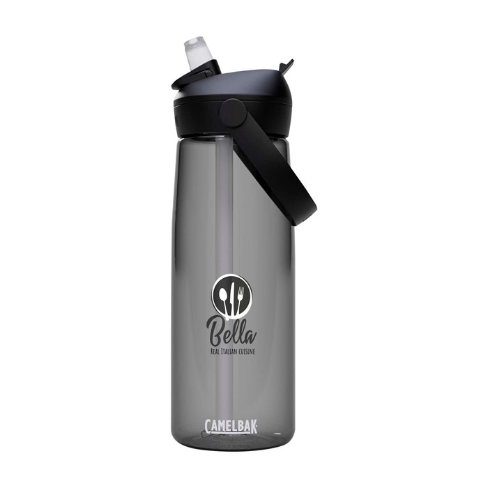 Botella de Tritan™ con pajita abatible 750ml Camelbak® Thrive Flip Tritan Renew color grafito vista impresión tampografía Botella de Tritan™ con pajita abatible 750ml Camelbak® Thrive Flip Tritan Renew color grafito vista impresión tampografía