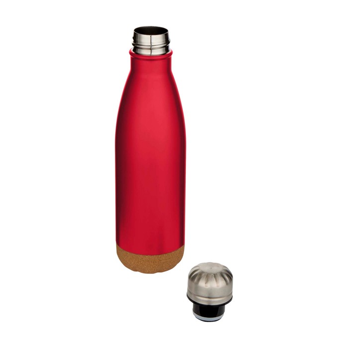 Botella de acero inoxidable de doble pared con base de corcho 500ml color rojo segunda vista Botella de acero inoxidable de doble pared con base de corcho 500ml color rojo segunda vista