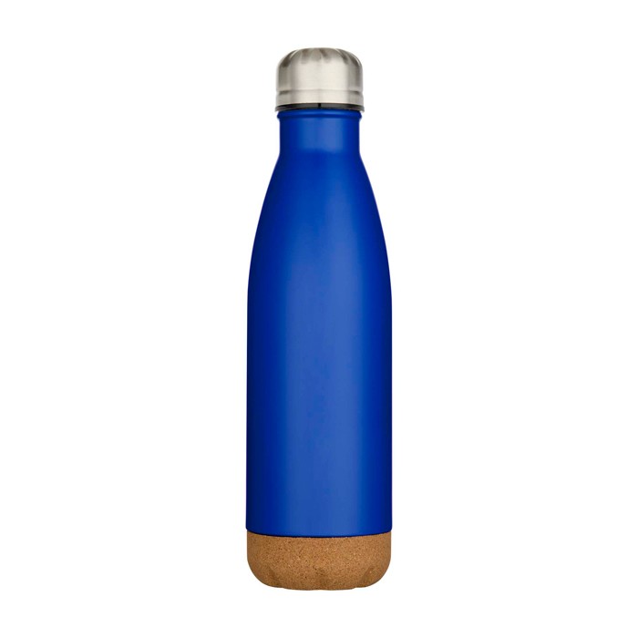 Botella de acero inoxidable de doble pared con base de corcho 500ml color azul real segunda vista frontal Botella de acero inoxidable de doble pared con base de corcho 500ml color azul real segunda vista frontal