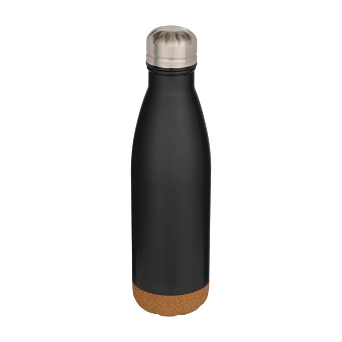 Botella de acero inoxidable de doble pared con base de corcho 500ml color negro Botella de acero inoxidable de doble pared con base de corcho 500ml color negro