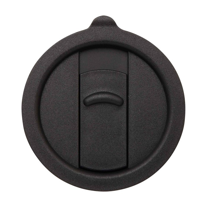 Taza de cerámica con tapa de plástico y asa grande 450ml color negro tercera vista