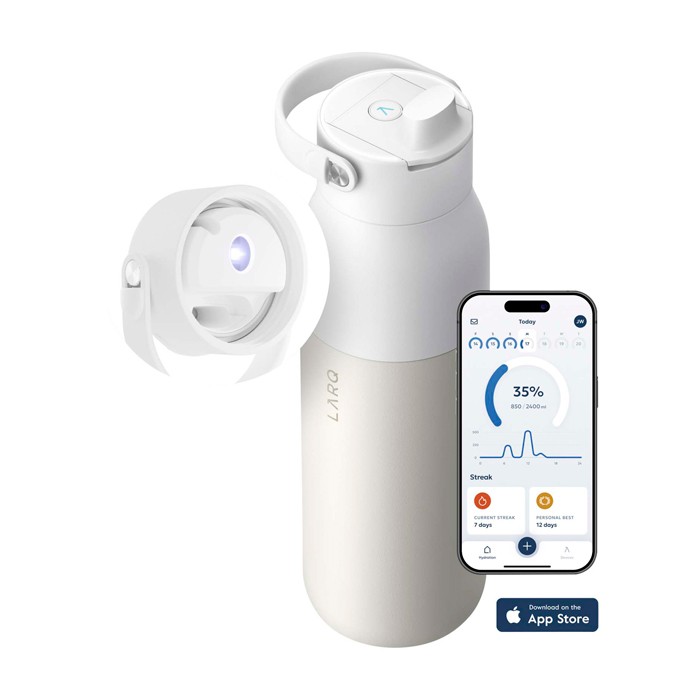 Botella inteligente con filtro de agua y app de rastreo 680ml LARQ PureVisTM 2.0 color blanco tercera vista Botella inteligente con filtro de agua y app de rastreo 680ml LARQ PureVisTM 2.0 color blanco tercera vista