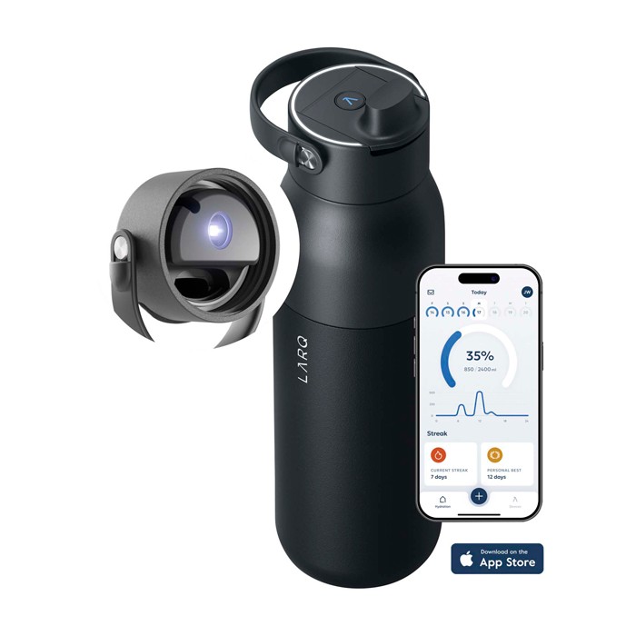 Botella inteligente con filtro de agua y app de rastreo 680ml LARQ PureVisTM 2.0 color negro tercera vista Botella inteligente con filtro de agua y app de rastreo 680ml LARQ PureVisTM 2.0 color negro tercera vista
