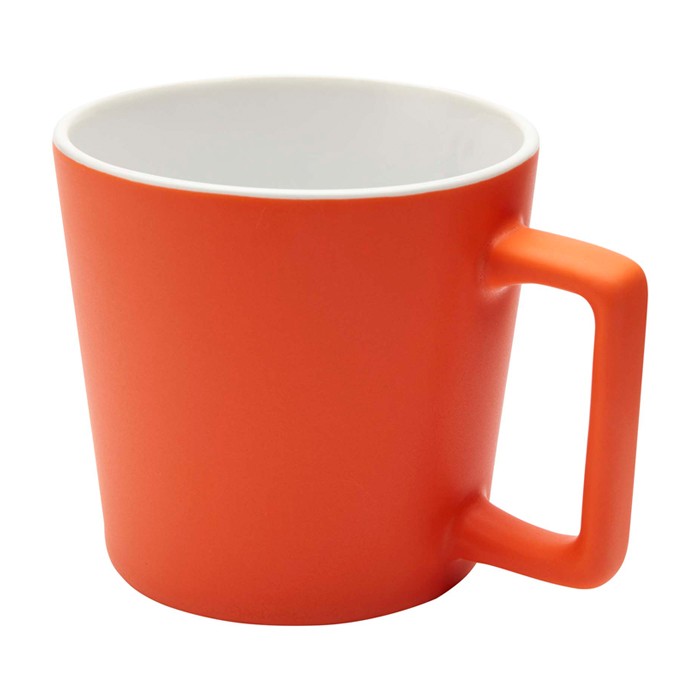 Taza de cerámica con acabado mate y asa en forma cuadrada 370ml color naranja segunda vista Taza de cerámica con acabado mate y asa en forma cuadrada 370ml color naranja segunda vista