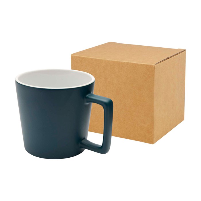 Taza de cerámica con acabado mate y asa en forma cuadrada 370ml color azul grisáceo Taza de cerámica con acabado mate y asa en forma cuadrada 370ml color azul grisáceo