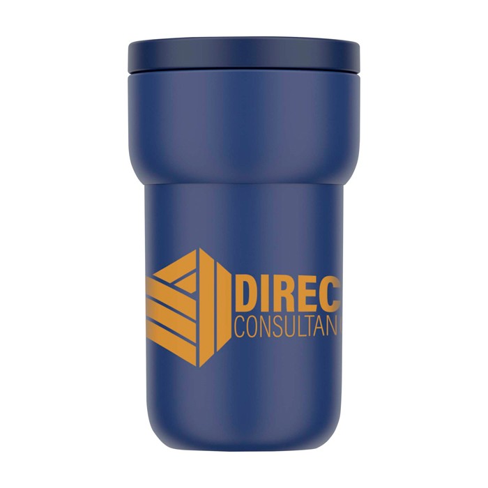 Taza térmica para viajar 100% hermética 275ml Mepal Ellipse color azul marino vista con logo