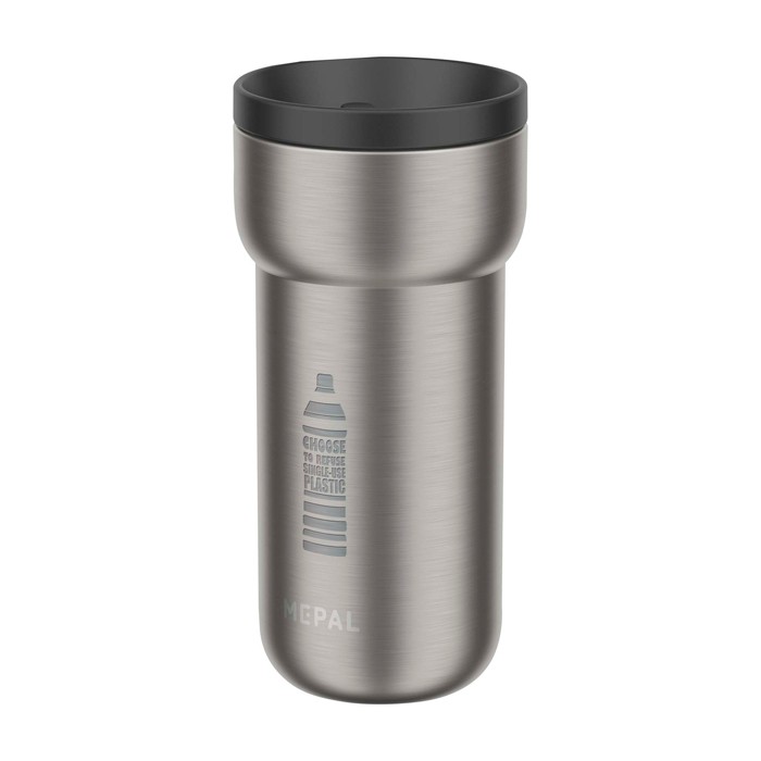 Taza térmica de viaje de acero inoxidable 375ml Mepal Ellipse color negro vista impresa logo 2