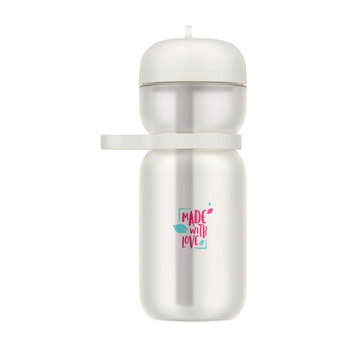 Botella deportiva de plástico con tapa abatible y pajita 600ml Mepal color blanco vista impresión tampografía