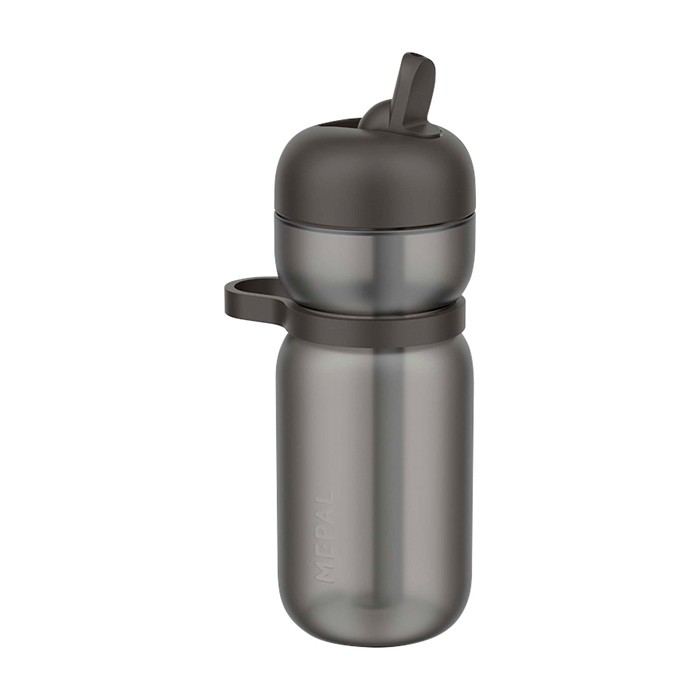 Botella deportiva de plástico con tapa abatible y pajita 600ml Mepal color negro