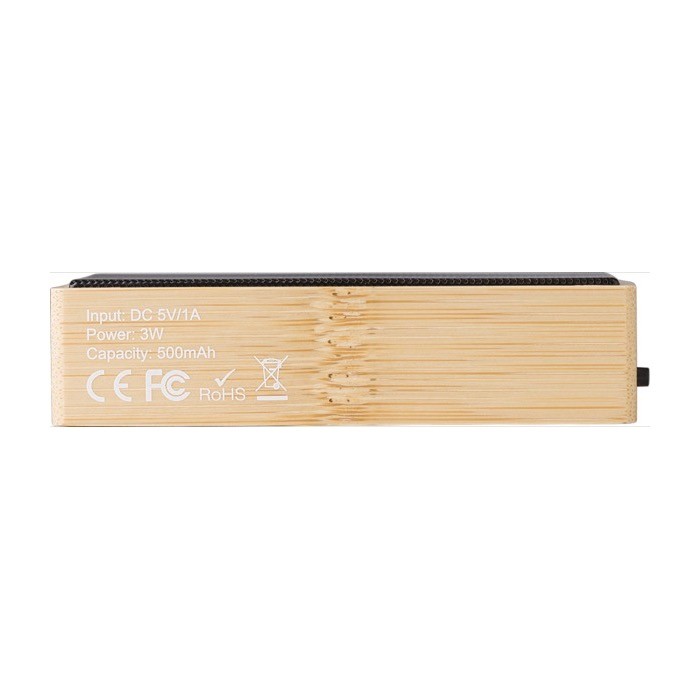 Altavoz inalámbrico 5.0 de bambú con carga solar Solar Bamboo color marrón tercera vista Altavoz inalámbrico 5.0 de bambú con carga solar Solar Bamboo color marrón tercera vista