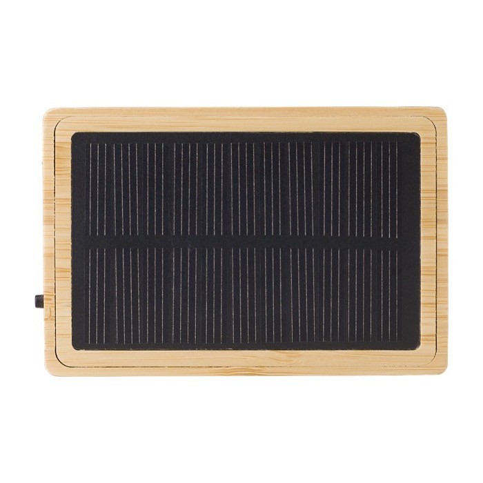 Altavoz inalámbrico 5.0 de bambú con carga solar Solar Bamboo color marrón cuarta vista Altavoz inalámbrico 5.0 de bambú con carga solar Solar Bamboo color marrón cuarta vista