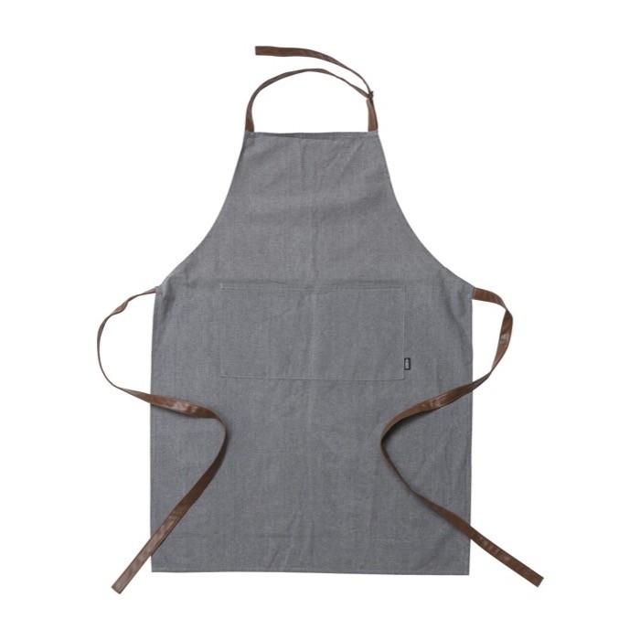 Delantal de RPET con cuello y tirantes de cuero sintético color gris primera vista