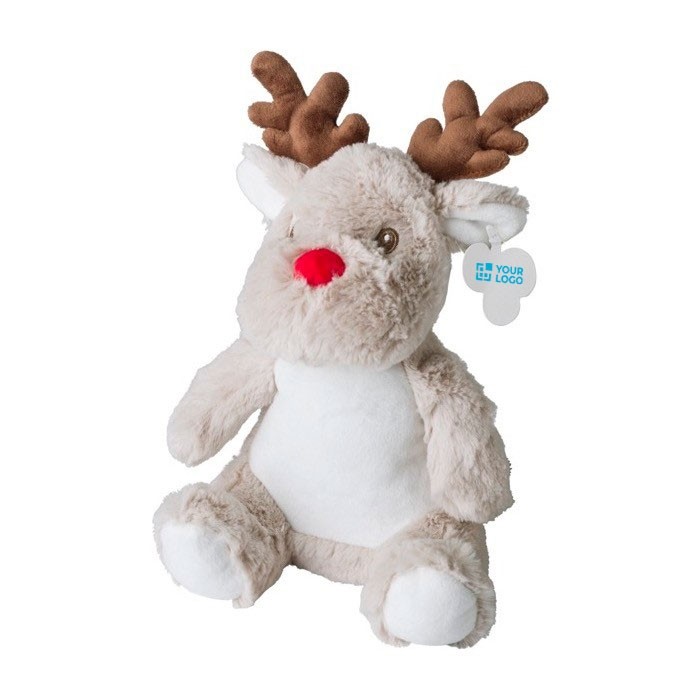 Reno de peluche para niños de color gris con etiqueta para logo