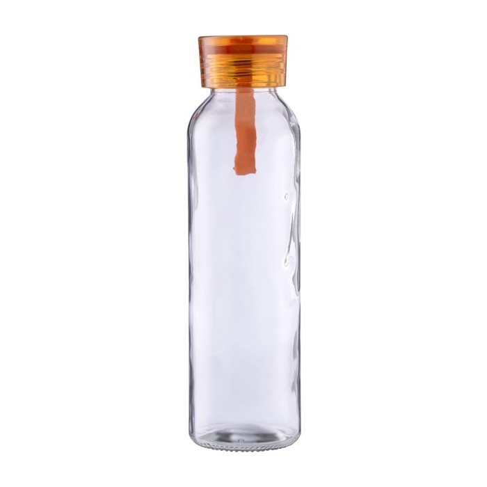 Botella de cristal con tapón y correa de silicona a juego 500ml color naranja primera vista