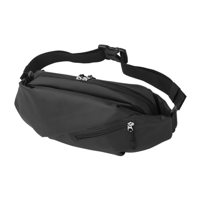 Bolsa bandolera de poliéster repelente al agua con correa ajustable color negro segunda vista Bolsa bandolera de poliéster repelente al agua con correa ajustable color negro segunda vista