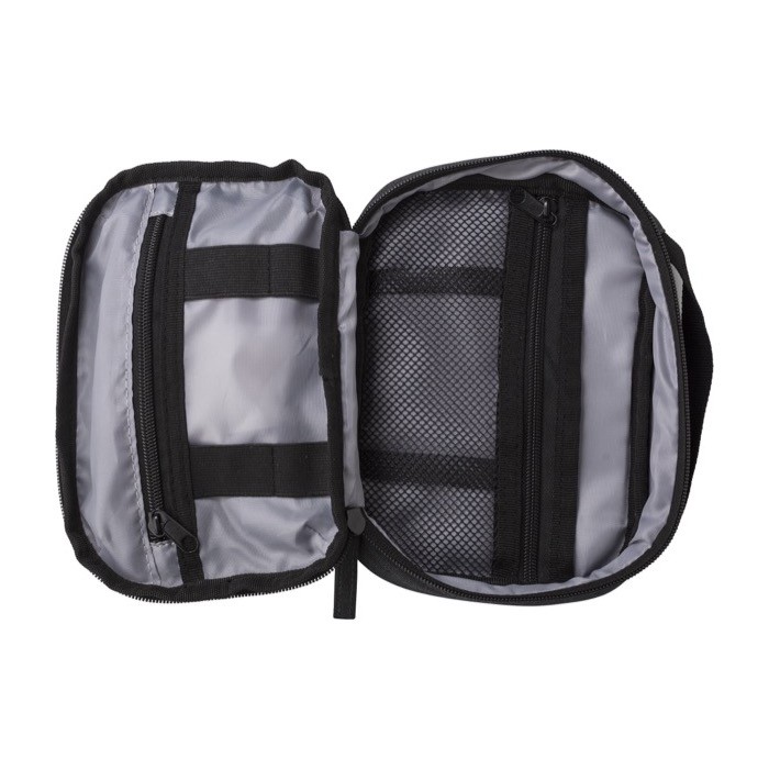 Bolsa de poliéster pequeña con bolsillo delantero y asa de mano color gris topo cuarta vista