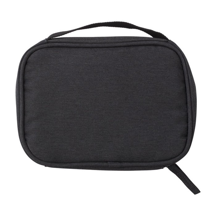 Bolsa de poliéster pequeña con bolsillo delantero y asa de mano color gris topo quinta vista