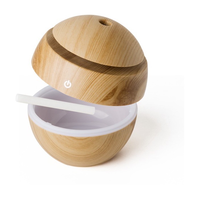 Humidificador de ABS con aspecto de madera y luces LED de colores color marrón tercera vista Humidificador de ABS con aspecto de madera y luces LED de colores color marrón tercera vista