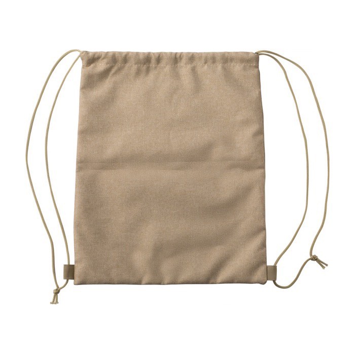 Bolsa de cuerdas de RPET y corcho con bolsillo delantero color caqui tercera vista Bolsa de cuerdas de RPET y corcho con bolsillo delantero color caqui tercera vista