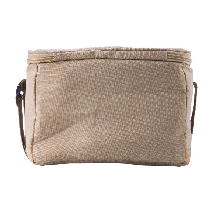 Bolsa térmica de RPET y base de corcho con bolsillo delantero color caqui quinta vista Bolsa térmica de RPET y base de corcho con bolsillo delantero color caqui quinta vista