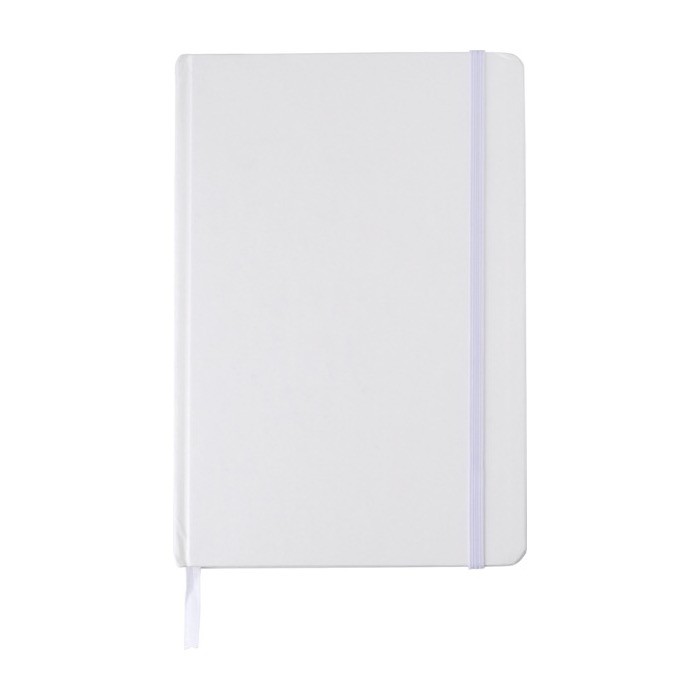 Libreta de cartón reciclado con elástico y cinta A5 hojas a rayas color blanco primera vista