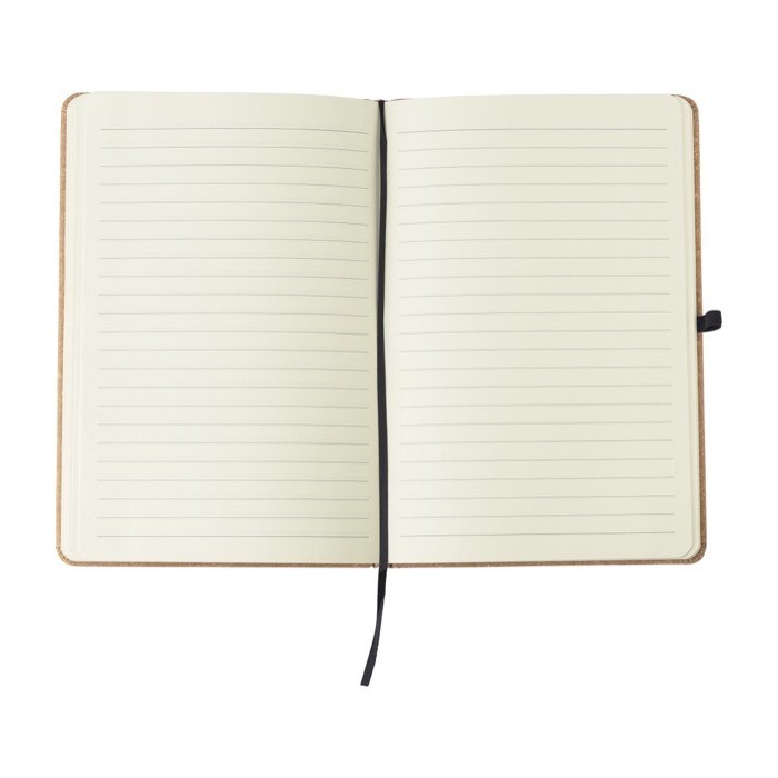 Libreta de piel reciclada con portabolígrafos A5 hojas a rayas color negro tercera vista