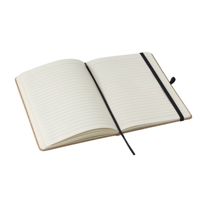 Libreta de piel reciclada con portabolígrafos A5 hojas a rayas color negro cuarta vista