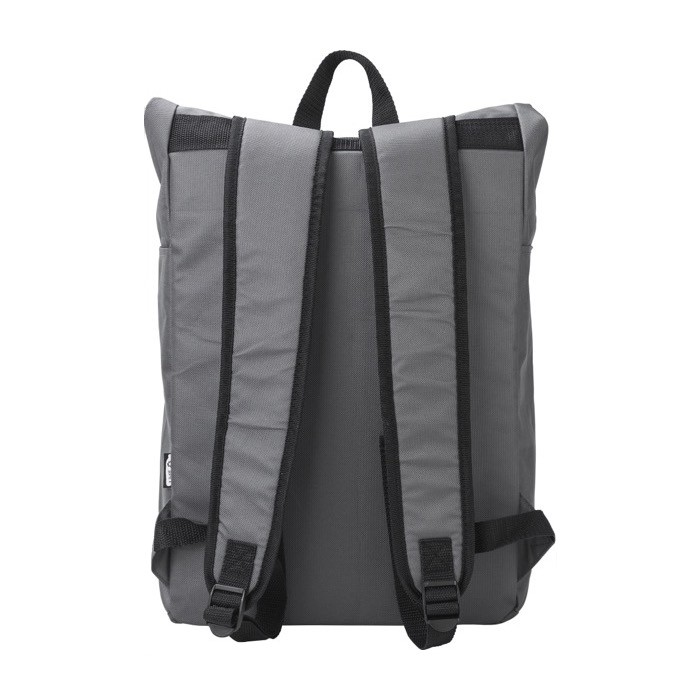 Mochila enrollable de RPET 600D con cierre de velcro y hebilla color gris segunda vista Mochila enrollable de RPET 600D con cierre de velcro y hebilla color gris segunda vista
