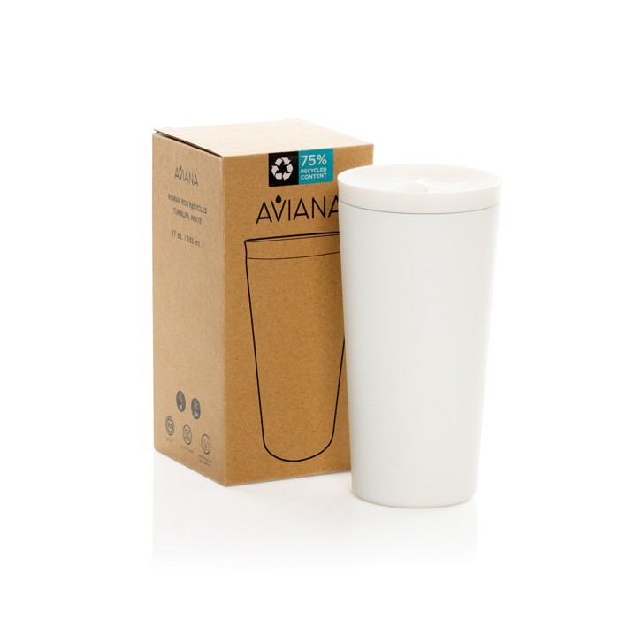 Vaso térmico de acero reciclado con aislamiento al vacío 500ml color blanco vista con caja