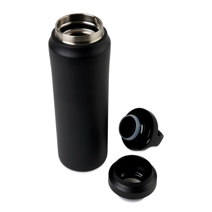 Botella de agua en acero inoxidable reciclado con tapa dual 470ml color negro tercera vista