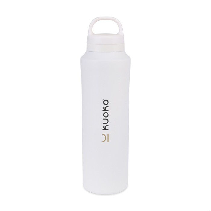 Botella térmica acero inoxidable reciclado resistente al sudor 740ml color blanco vista con logo