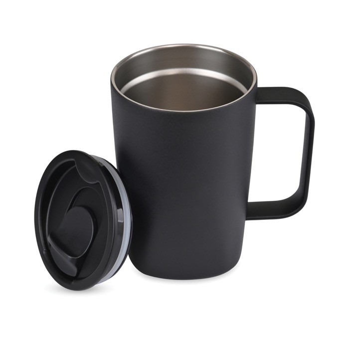 Taza térmica de acero inoxidable reciclado para café o té 450ml color negro cuarta vista