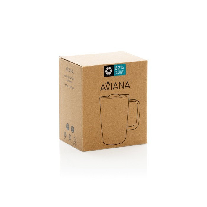 Taza térmica de acero inoxidable reciclado para café o té 450ml color negro segunda vista con caja