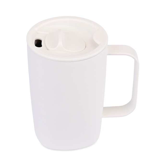 Taza térmica de acero inoxidable reciclado para café o té 450ml color blanco tercera vista