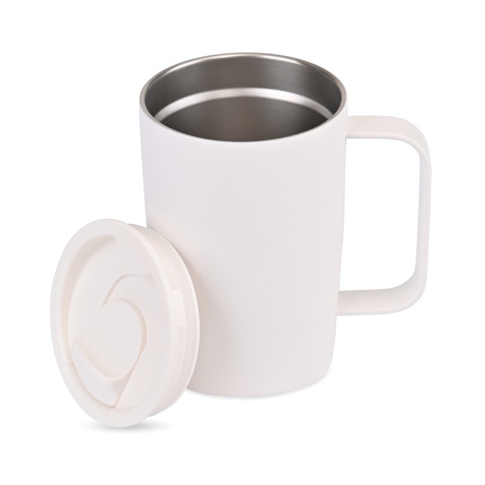 Taza térmica de acero inoxidable reciclado para café o té 450ml color blanco cuarta vista