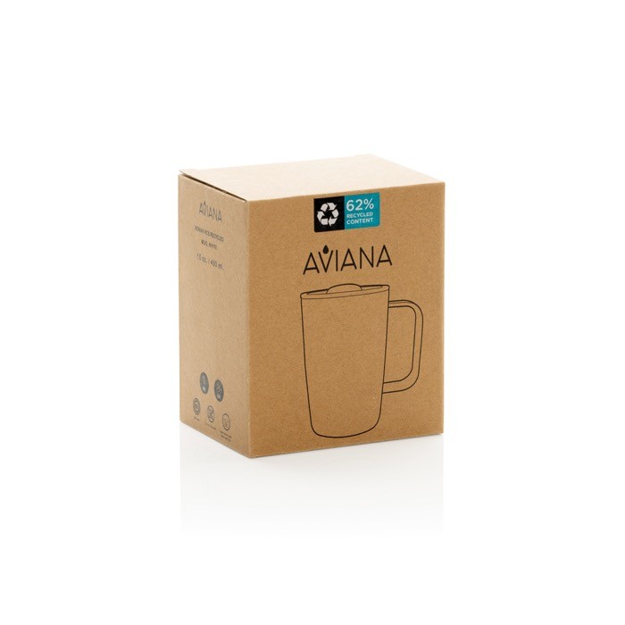 Taza térmica de acero inoxidable reciclado para café o té 450ml color blanco segunda vista con caja