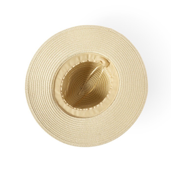 Sombrero de ala ancha con cinta color natural segunda vista Sombrero de ala ancha con cinta color natural segunda vista