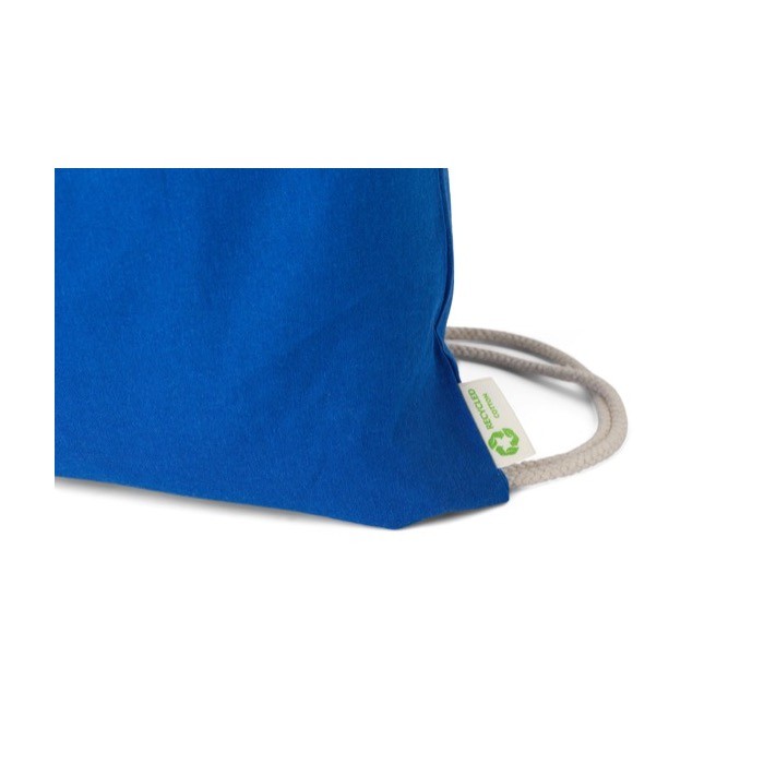 Mochila de cuerdas algodón 100% reciclado y cuerdas naturales 120 g/m2 color azul tercera vista Mochila de cuerdas algodón 100% reciclado y cuerdas naturales 120 g/m2 color azul tercera vista
