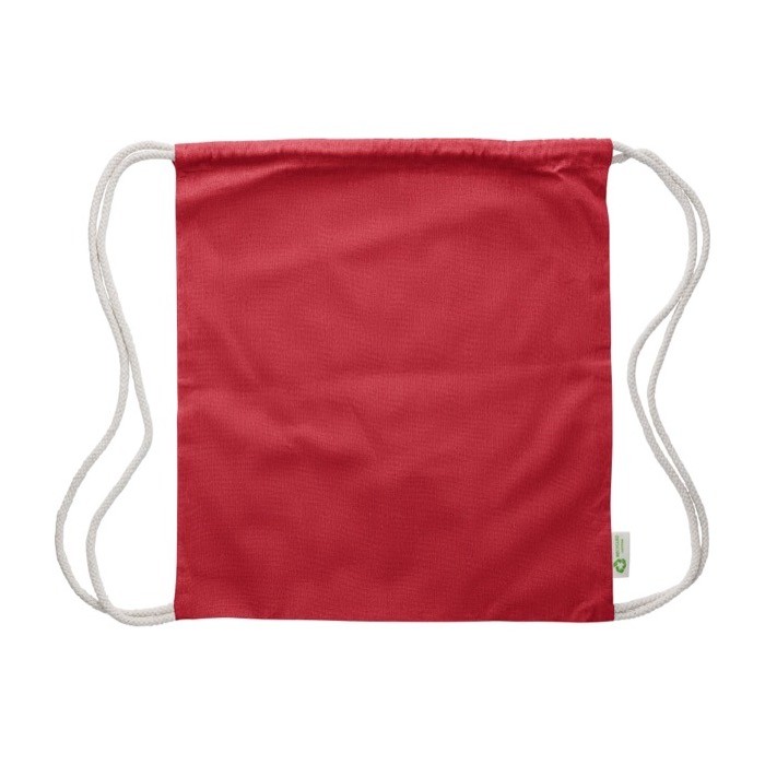Mochila de cuerdas algodón 100% reciclado y cuerdas naturales 120 g/m2 color rojo primera vista Mochila de cuerdas algodón 100% reciclado y cuerdas naturales 120 g/m2 color rojo primera vista