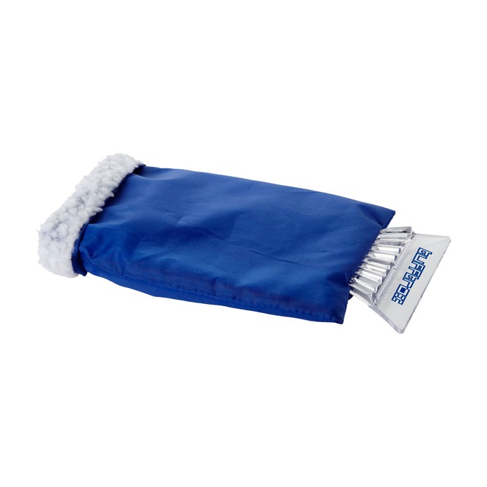 Raspador de hielo con guante protector y acolchado interior color azul vista impresión tampografía