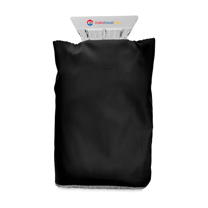 Raspador de hielo con guante protector y acolchado interior color negro segunda vista impresión con tampografía