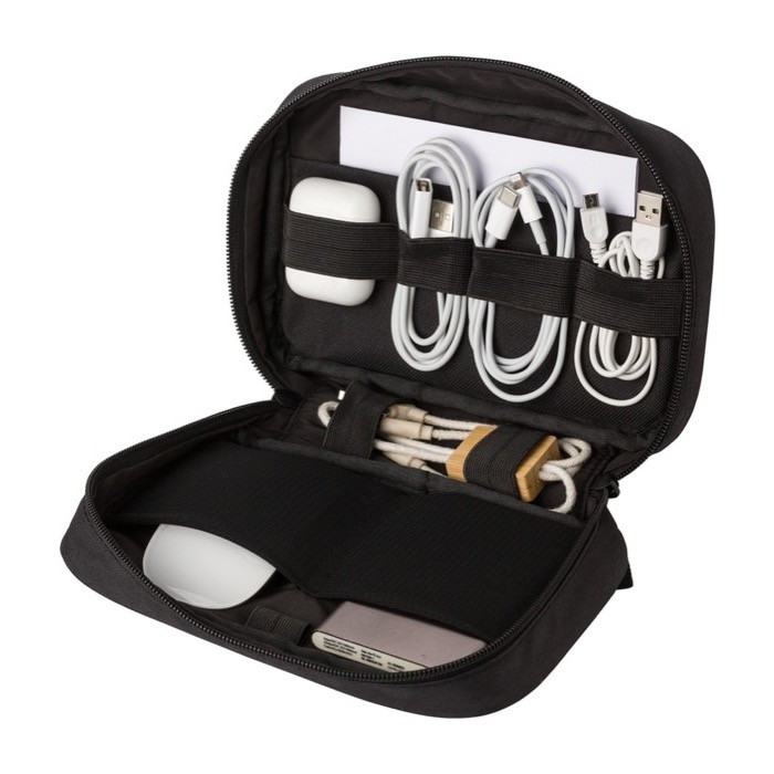 Neceser de viaje de poliéster de 1 compartimiento con varios bolsillos color negro tercera vista Neceser de viaje de poliéster de 1 compartimiento con varios bolsillos color negro tercera vista