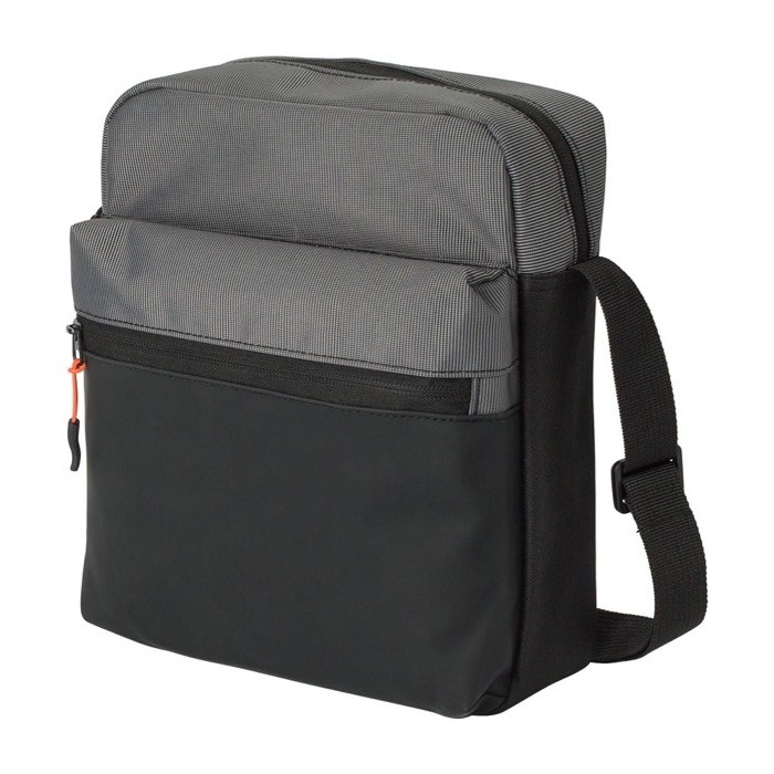 Bandolera bicolor de poliéster con varios compartimientos color gris primera vista