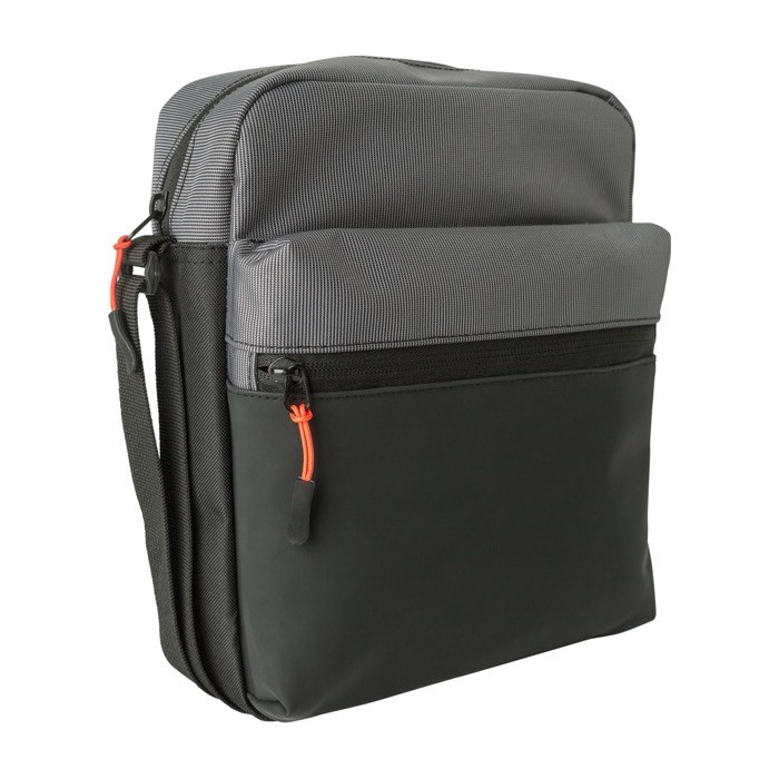 Bandolera bicolor de poliéster con varios compartimientos color gris tercera vista