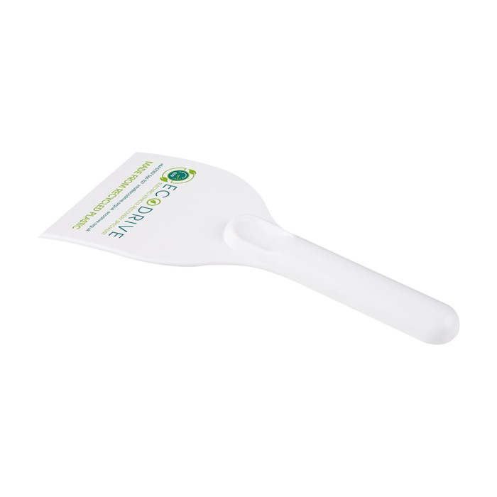 Raspador de hielo grande de plástico reciclado con mango color blanco vista impresión tampografía